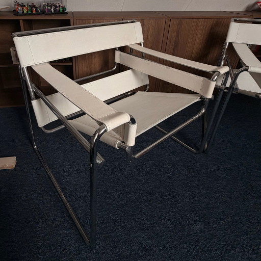 2x Knoll Wassily Chair replica (Vintage) - white leather