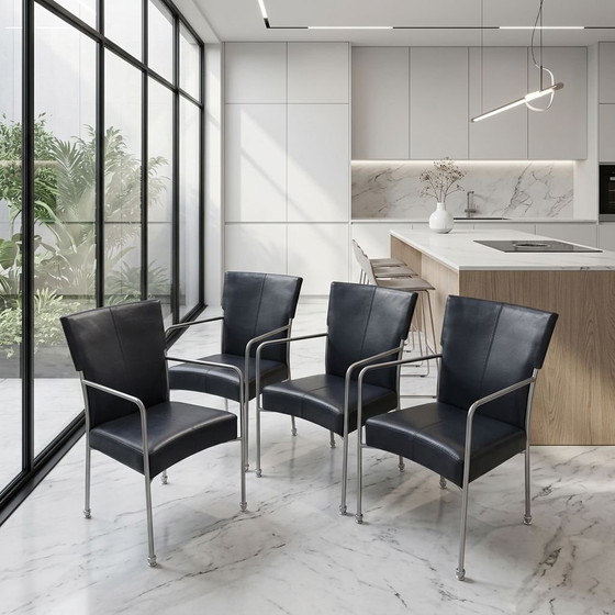4 Bert Plantagie Dining chairs, Leather, Chrome, Black (photo 5 of 5)