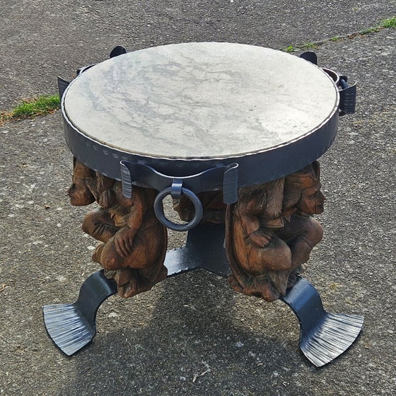 Image 1 of French Vintage Jean Maurice Rothschild - Marble Table - Forged Iron Table - Neoclassical Style- 50s