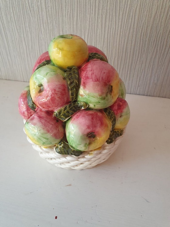 Image 1 of Vintage Ceramic Apple Pyramid in Basket - Very Good Condition!