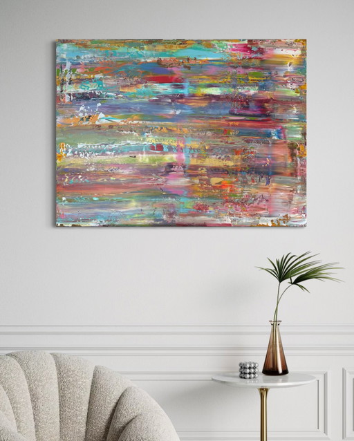 Abstract Large Colorful Handmade Painting 90x120 – schilderijen tekeningen, Canvas