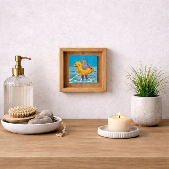 Image 1 of Day at the Seaside, Boy, Contemporary Impressionism in Miniature, 10x10cm; Sandra Kolondam