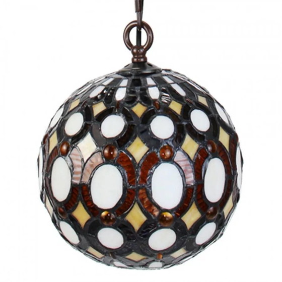 Lampada a sospensione Tiffany rotonda, Lampade a sospensione, Cristallo, Vetro, Bianco (foto 4 di 5)