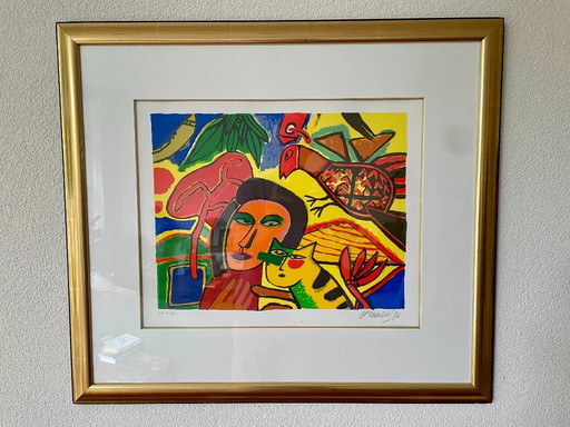 Corneille - Screen print EA - Framed - lady with cat