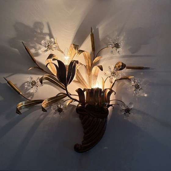 Image 1 of Mid-century design banci style wall lamp sconce crystal flower bouquet , 1970s