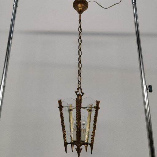 Lampada a lanterna francese in ottone vintage, lampada a sospensione, lampada con catena
