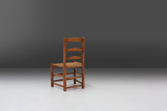 Image 1 of Französischer Wabi-Sabi-Stuhl aus Holz und Korbgeflecht, 1850er Jahre