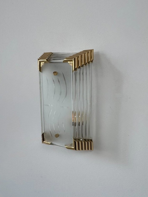Image 1 of Vintage wall light in sandblasted glass and gold ABS, Italy, 1980
