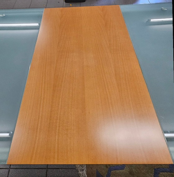 Image 1 of Italian design dining table, glass/beech