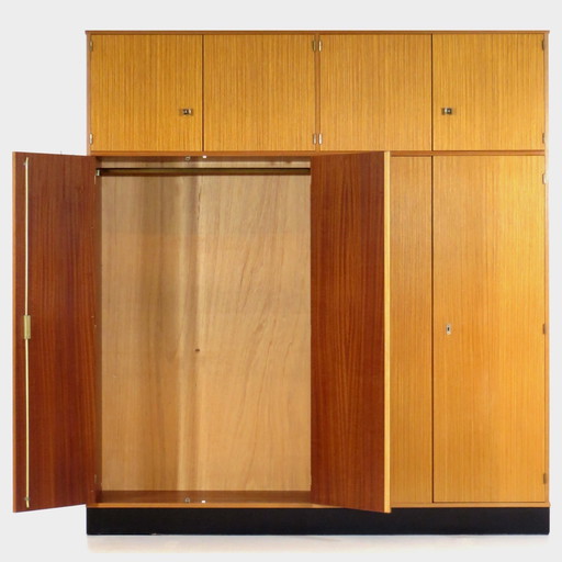 Large tall 8-door vintage designer closet in teak, 1960s