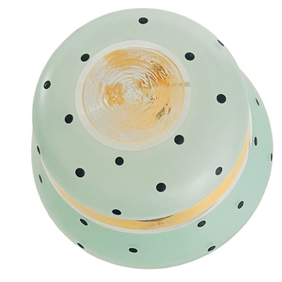Image 1 of Art Deco joyero de vidrio verde menta punto de oro 1950s