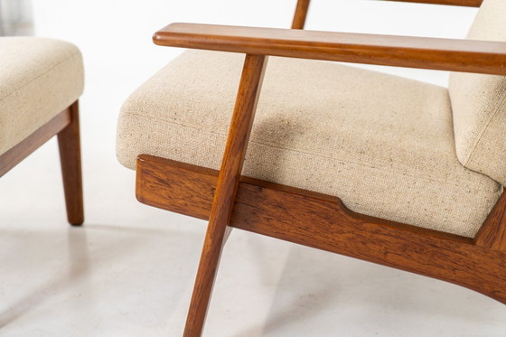 Image 1 of Early GE-290A lounge chair + ottoman in oak by Hans J. Wegner for Getama (Denmark, 1953).