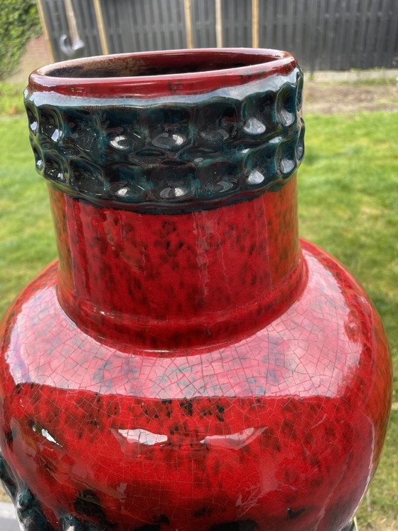 Image 1 of Vintage Duitse Fat Lava Vaas Paarden Jaren 70