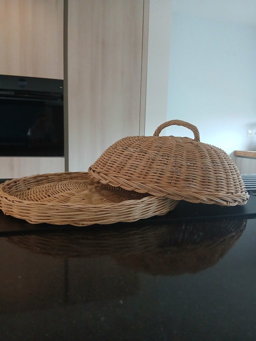 Grande cloche en osier avec plateau en osier - Diamètre 42 cm