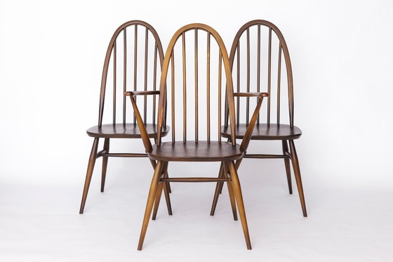 Image 1 of Set of 6 Ercol Quaker Windsor Dining Chairs | 1960s British Mid-Century Modern, Solid Elm Wood, Vintage Design