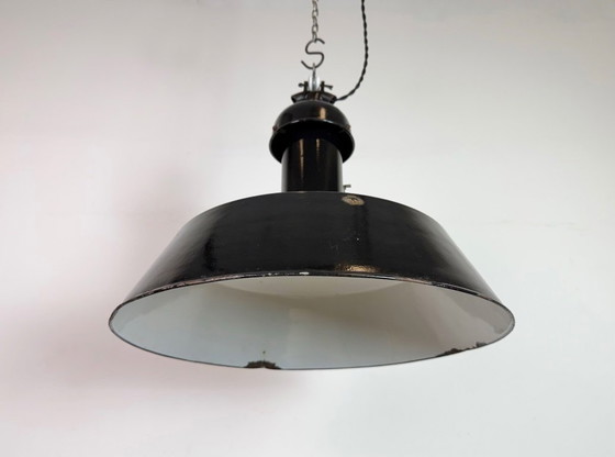 Image 1 of Industrial Black Enamel Bauhaus Pendant Lamp, 1930s