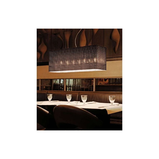 Lampada a sospensione Luceplan Plissé – Tessuto plissettato nero – 7 luci – Design lineare di grandi dimensioni