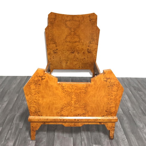 Letto Singolo Art Decò Cubista In Radica Di Betulla Design Anni ‘30/40