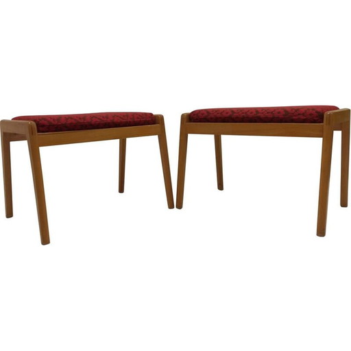 Paar alte Buchenholzhocker Uluv, Tschechoslowakei 1960