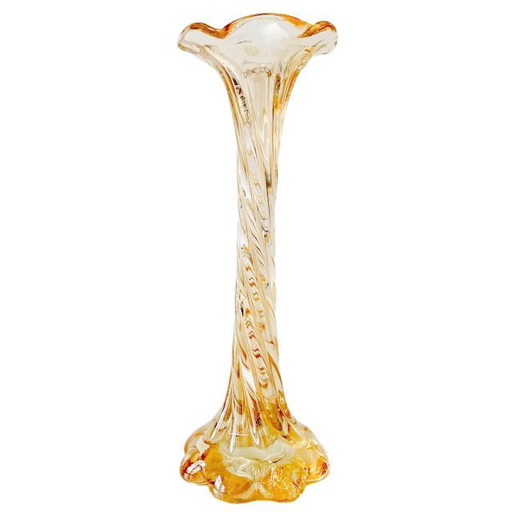 Vintage Murano vase torsadé verre irisé rose saumoné