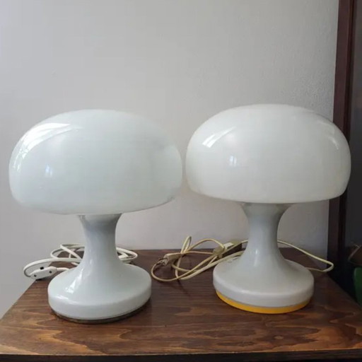 Pair of White “Mushroom” Table Lamps for Jihlava, Czechoslovakia, 1970s