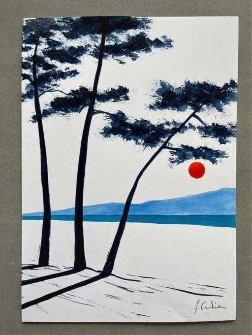 Set of 3 sketches by F Cadiou, 21x15cm.