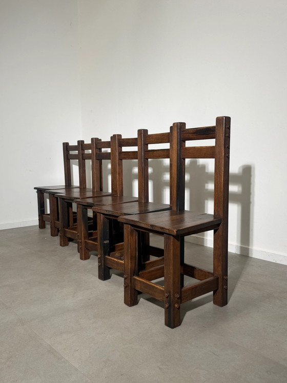 Set of Six Brutalist Solid Wood Dining Chairs (photo 7 of 7)