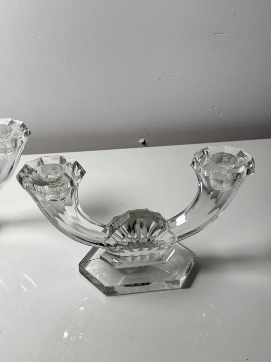 Pair of double Art Deco candlesticks "Imperial" in Crystal – Val Saint Lam – Lambert, Candle holders, Glass (photo 3 of 9)