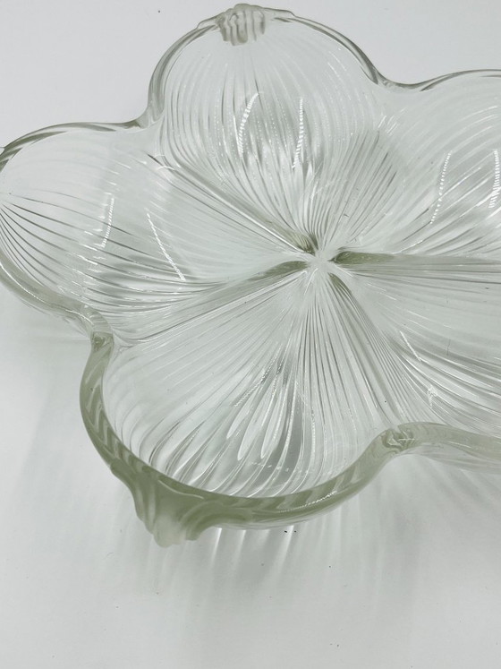Image 1 of Art Deco molded glass dish with flower