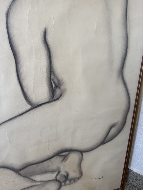 Image 1 of Large Nude Charcoal Painting André Jaoul
