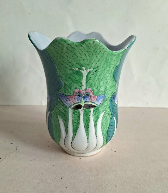 Image 1 of Chinese Bok Choi and butterfly vase, early to mid-20th century.