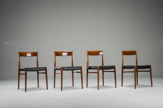 Image 1 of Mid Century Palisander Esszimmerstuhl mit Leine, 1950er Jahre, 4er Set