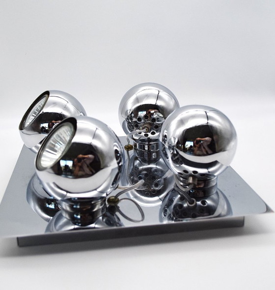 Image 1 of Vintage "Brilliant" Chromen Plafondspot met 4 Ogen - Verstelbare Retro Design Verlichting