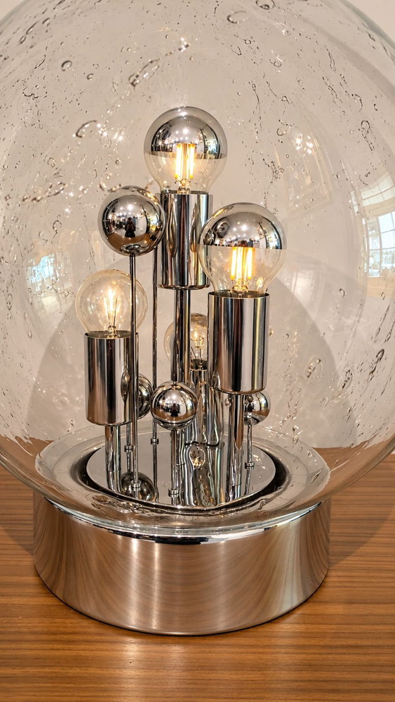 Lampe Doria Big Ball vintage, Verre, Métal, Argenté (photo 4 sur 5)