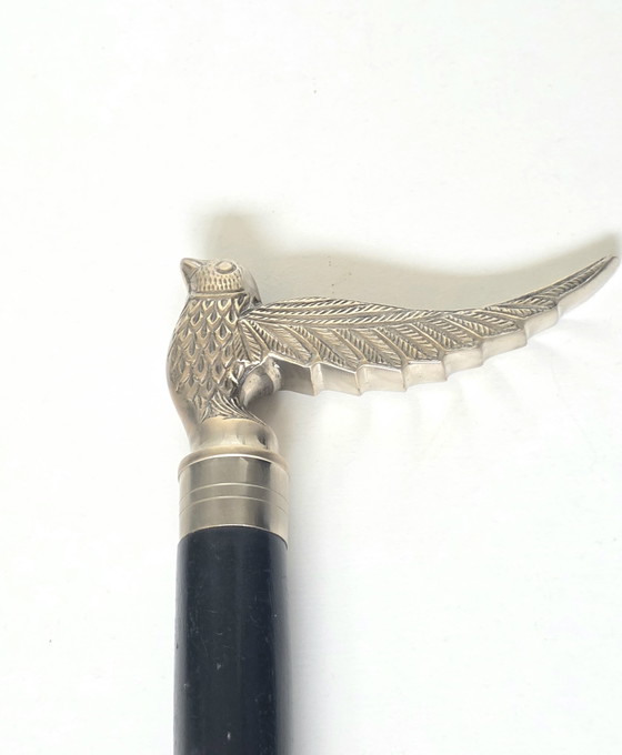 Elegant Silver-Plated 'Dove in Flight' Walking Cane – Solid Wood Shaft – Decorative Objects, Brass (photo 6 of 14)