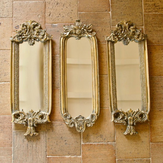 Image 1 of Exceptionnel triptyque de miroirs baroques du XIXe siècle en bois doré