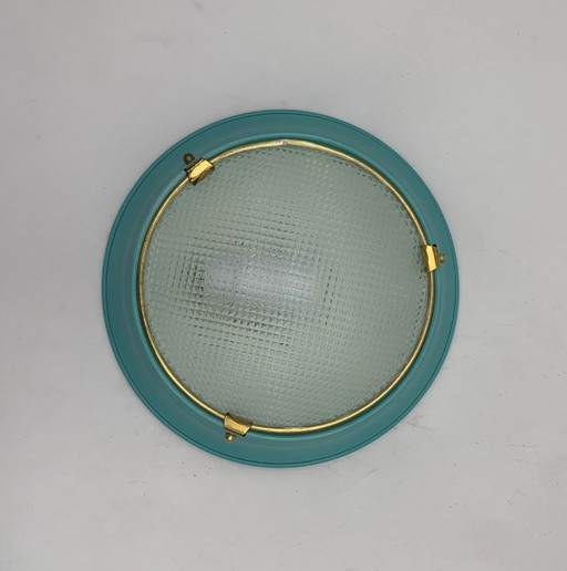 Paar plafondlampen - wandlampen - toegeschreven aan Fontana Arte vintage Italië zeeblauw