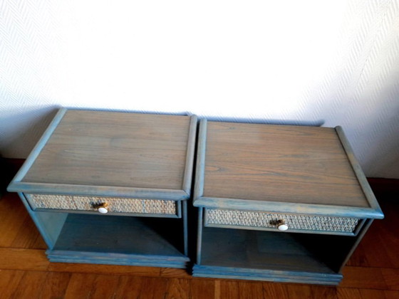 Image 1 of 2 vintage rotan nachtkastjes in Maugrion-stijl