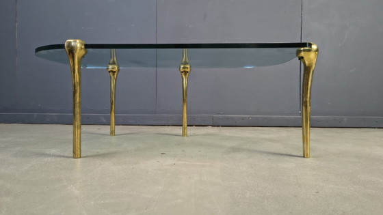 Image 1 of Salontafel van messing en glas, jaren 70.