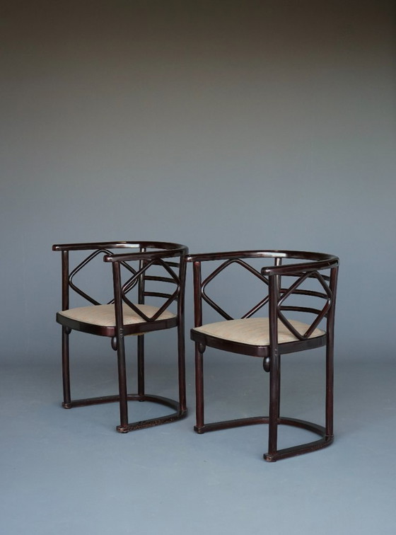 Image 1 of x2 Model 728 Fledermaus Chairs attributed to Josef Hoffmann for J & J. Kohn, 1906