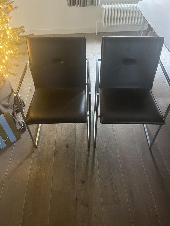 Image 1 of 8 arco frame chairs - brown leather