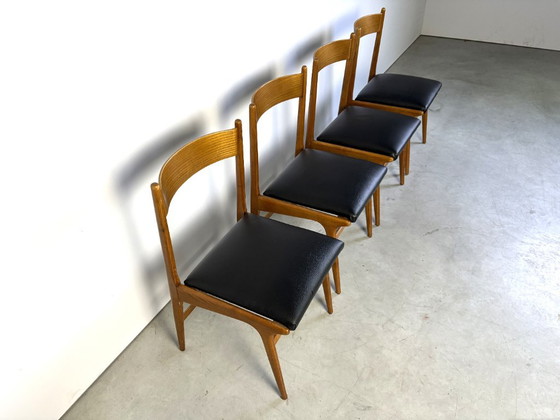 Sedie da pranzo italiane di metà secolo, anni '60, Legno, Pelle, Marrone, Mid Century Modern (foto 9 di 12)