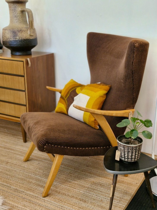 Vintage armchair brown ribcord 70s