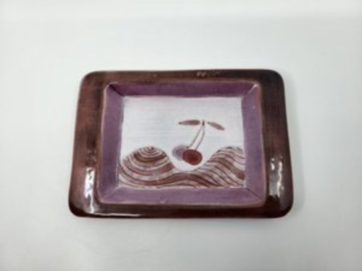 Cloutier Brothers trinket tray in glazed ceramic, Rose, France, 1950
