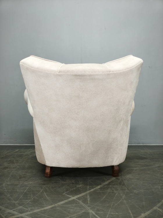 Image 1 of Italian Lounge Armchair in Beech Wood, Newly Upholstered, 1950s