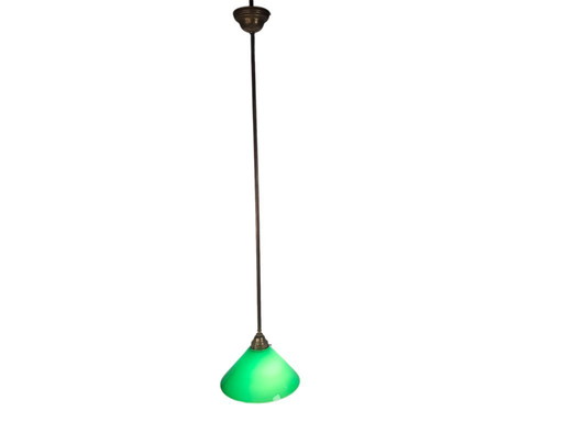Vintage pendant lamp - billiard lamp - opaline - brass - 1960s