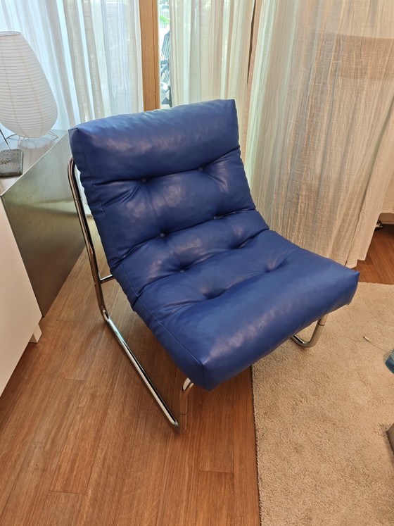 IKEA 70s Vintage Pixi Armchair blue Space Age Chrome Faux Leather retro 70s Gillis Lundgren Design – Plastic (photo 3 of 4)