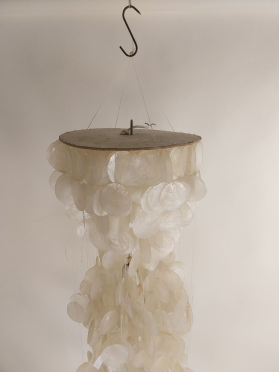 1 x Capiz Pendant Lamp 1970s 105cm high 35cm diameter – Wood, Other (photo 6 of 8)