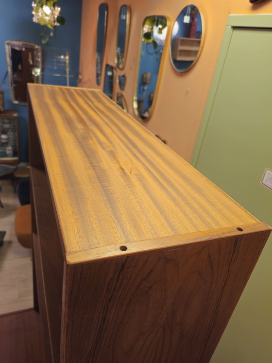 Image 1 of Vintage Danish Teak Highboard Bookcase Sliding Door Cabinet