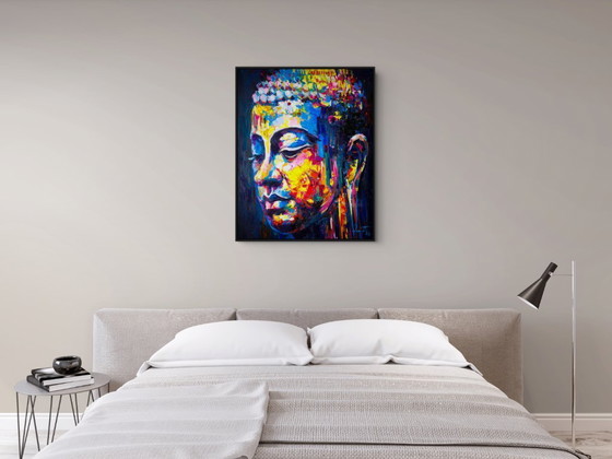 Image 1 of Unique hand-painted Buddha painting “Energy Flow” – Seksak Jaichumchen – 80×100 cm